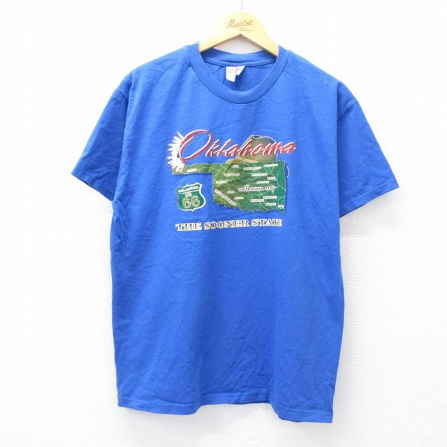 L★古着 ヘインズ Hanes 半袖 ビンテージ Tシャツ メンズ 00年代 00s オクラホマ コットン クルーネック 青 ブルー 25aug21 中古