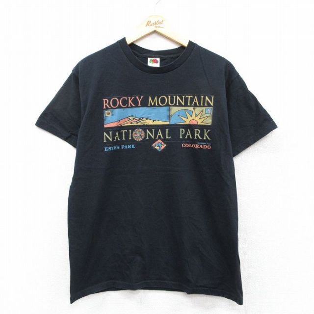 L★古着 フルーツオブザルーム 半袖 ビンテージ Tシャツ メンズ 00年代 00s ロッキーマウンテン コットン クルーネック 黒 ブラック 25aug21 中古