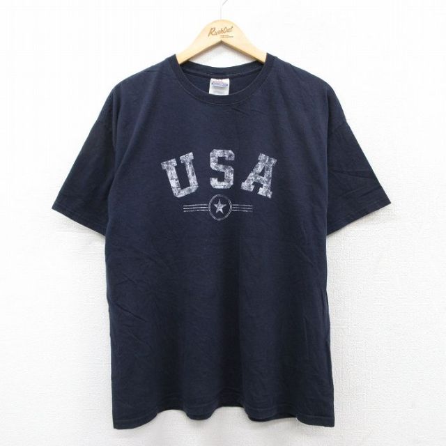 ヘインズ 00s 半袖Tシャツ USAロゴ ネイビー XL | 古着