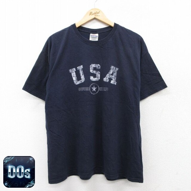 ヘインズ 00s 半袖Tシャツ USAロゴ ネイビー XL | 古着