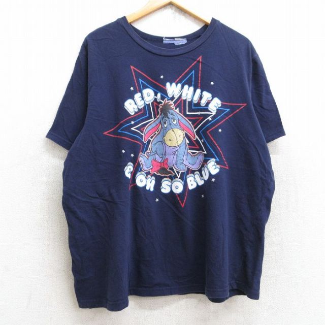 【50%OFF】XL★古着 半袖 ビンテージ Tシャツ メンズ 00年代 00s ディズニー DISNEY くまのプーさん イーヨー 大きいサイズ クルーネック 紺 ネイビー 25aug22 中古