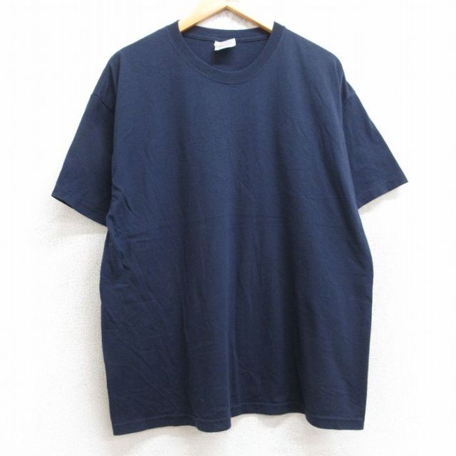 XL★古着 ヘインズ Hanes 半袖 ビンテージ Tシャツ メンズ 00年代 00s 無地 クルーネック 紺 ネイビー 25aug22 中古