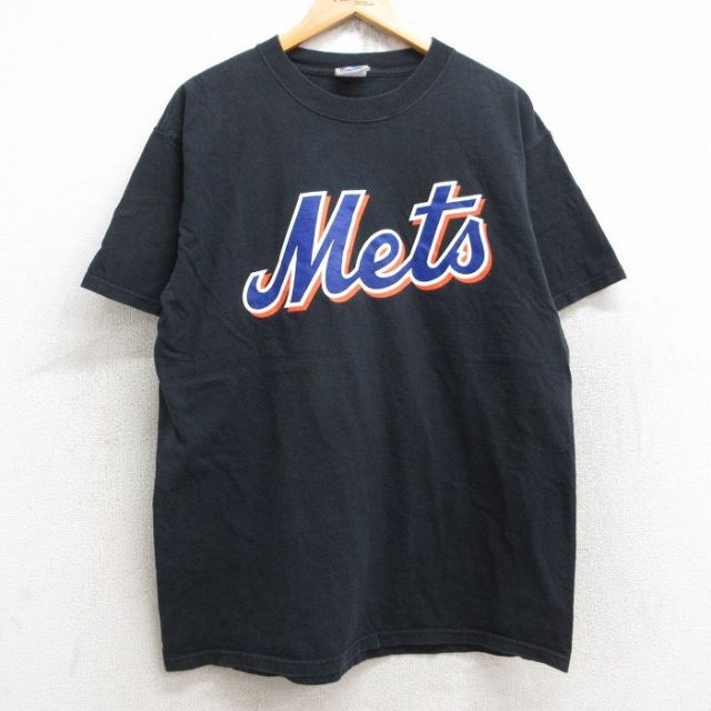 L★古着 マジェスティック 半袖 ビンテージ Tシャツ メンズ 00年代 00s MLB ニューヨークメッツ 松井稼頭央 25 コットン クルーネック 黒 ブラック メジャーリーグ ベースボール 野球 25aug22 中古