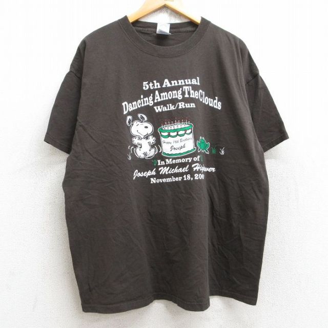 XL★古着 半袖 ビンテージ Tシャツ メンズ 00年代 00s ピーナッツ スヌーピー SNOOPY 大きいサイズ コットン クルーネック 茶 ブラウン 25aug22 中古