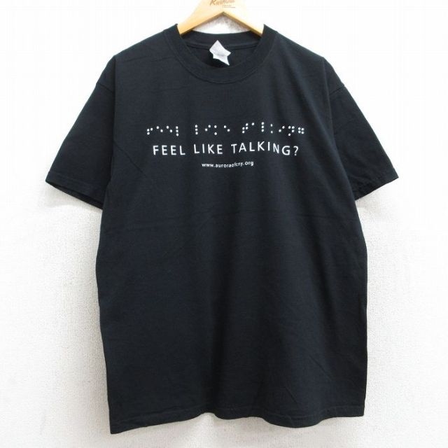 【20%OFF】L★古着 半袖 ビンテージ Tシャツ メンズ 00年代 00s FEEL LIKE TALKING コットン クルーネック 黒 ブラック 25aug22 中古