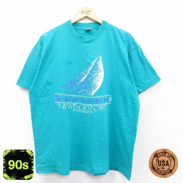 フルーツオブザルーム 90s 半袖Tシャツ ヨット ライトブルー XL | 古着