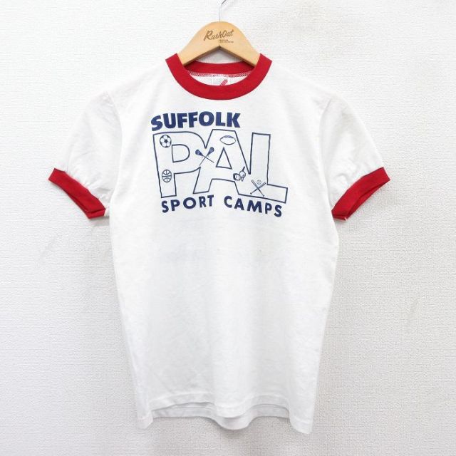 【20%OFF】S★古着 ジャージーズ 半袖 ビンテージ Tシャツ メンズ 80年代 80s PAL スポーツ クルーネック USA製 白 ホワイト リンガー 25aug22 中古