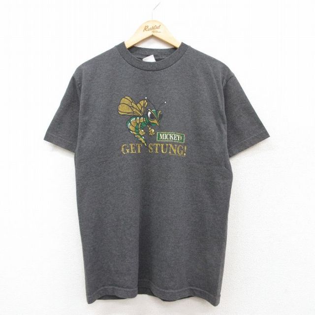 M★古着 半袖 ビンテージ Tシャツ メンズ 00年代 00s MICKEYS ハチ クルーネック 濃グレー 霜降り 25aug22 中古