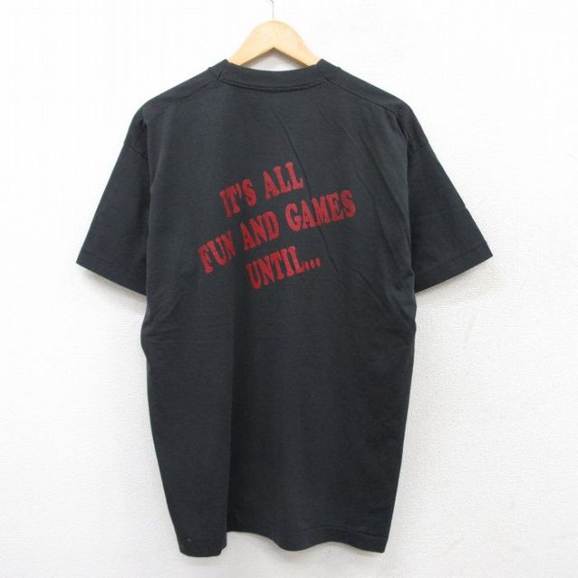 XL★古着 フルーツオブザルーム 半袖 ビンテージ Tシャツ メンズ 90年代 90s FUN AND GAMES クルーネック USA製 黒 ブラック 25aug22 中古
