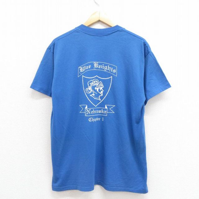 【20%OFF】L★古着 半袖 ビンテージ Tシャツ メンズ 90年代 90s 騎士 胸ポケット付き USA製 青 ブルー 25aug22 中古