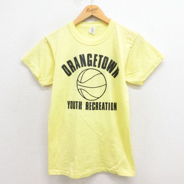 【50%OFF】XS★古着 半袖 ビンテージ Tシャツ メンズ 80年代 80s バスケットボール クルーネック USA製 黄 イエロー 25aug23 中古