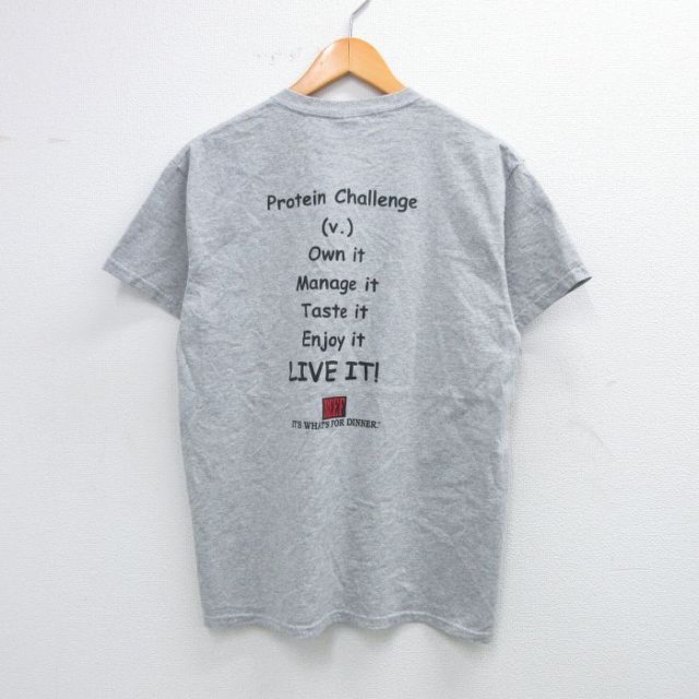 M★古着 半袖 ビンテージ Tシャツ メンズ 00年代 00s プロテイン メッセージ クルーネック グレー 霜降り 25aug23 中古
