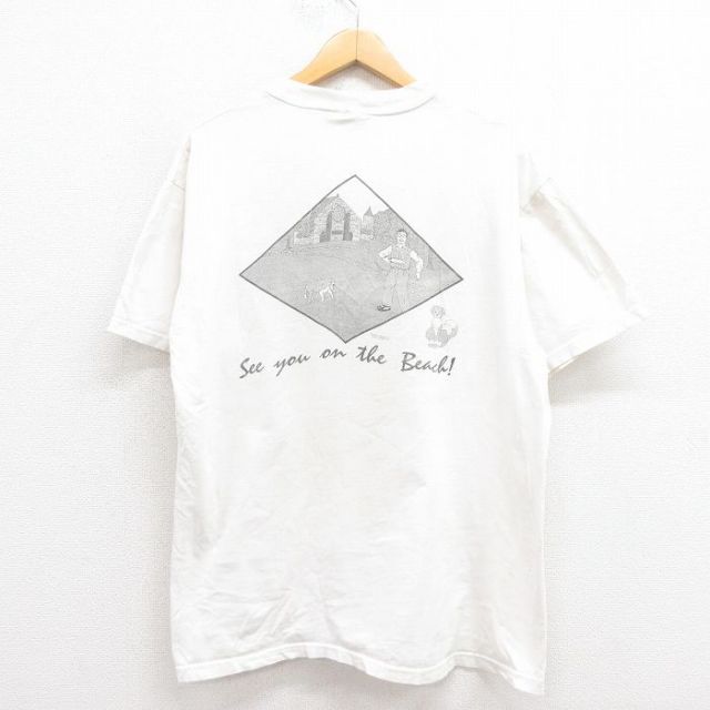 【50%OFF】L★古着 ヘインズ Hanes 半袖 ビンテージ Tシャツ メンズ 00年代 00s 犬 コットン クルーネック 白 ホワイト 25aug23 中古