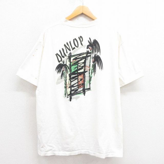 【50%OFF】XL★古着 All Sport 半袖 ビンテージ Tシャツ メンズ 90年代 90s ヤシの木 大きいサイズ コットン クルーネック USA製 白 ホワイト 25aug23 中古
