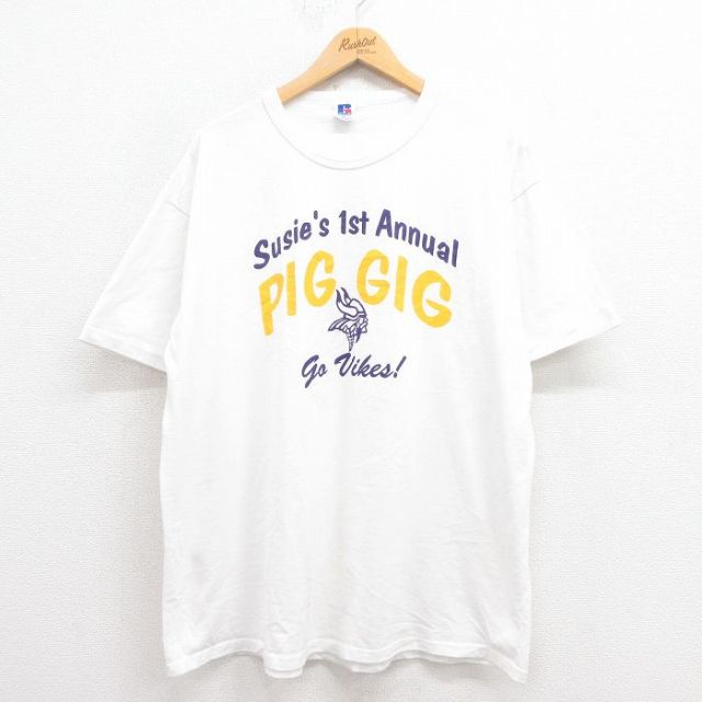 XL★古着 ラッセル 半袖 ビンテージ Tシャツ メンズ 80年代 80s PIG GIG 大きいサイズ クルーネック USA製 白 ホワイト 【spe】 25aug23 中古