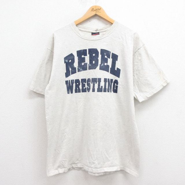 【50%OFF】XL★古着 半袖 ビンテージ Tシャツ メンズ 90年代 90s レスリング コットン クルーネック USA製 グレー 霜降り 25aug23 中古
