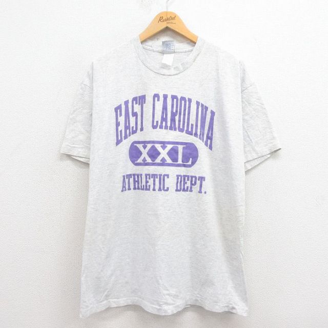 XL★古着 半袖 ビンテージ Tシャツ メンズ 90年代 90s イーストカロライナ クルーネック グレー 霜降り 25aug23 中古