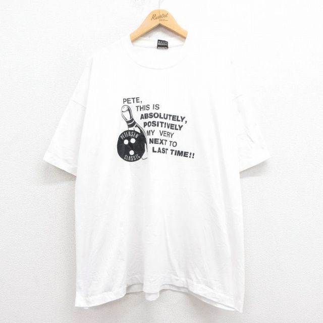 XL★古着 フルーツオブザルーム 半袖 ビンテージ Tシャツ メンズ 90年代 90s ボウリング 大きいサイズ クルーネック USA製 白 ホワイト 【spe】 25aug23 中古