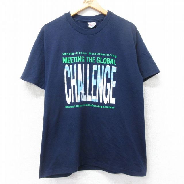 ヘインズ 90s 半袖Tシャツ CHALLENGE ネイビー L | 古着