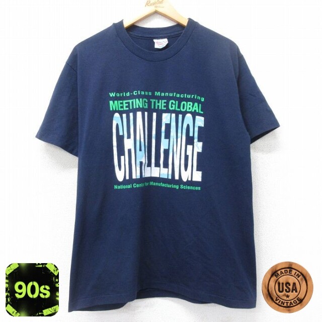 ヘインズ 90s 半袖Tシャツ CHALLENGE ネイビー L | 古着