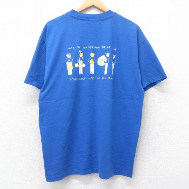 XL★古着 ヘインズ Hanes 半袖 ビンテージ Tシャツ メンズ 90年代 90s ANDERSON DRUM LINE クルーネック USA製 青 ブルー 25aug25 中古