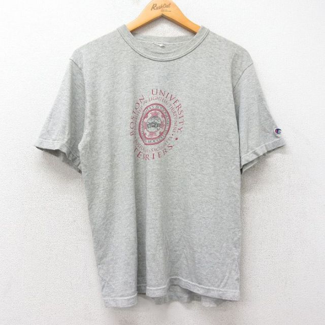 L★古着 チャンピオン Champion 半袖 ビンテージ Tシャツ メンズ 00年代 00s ボストン カレッジ クルーネック グレー 霜降り 25aug25 中古
