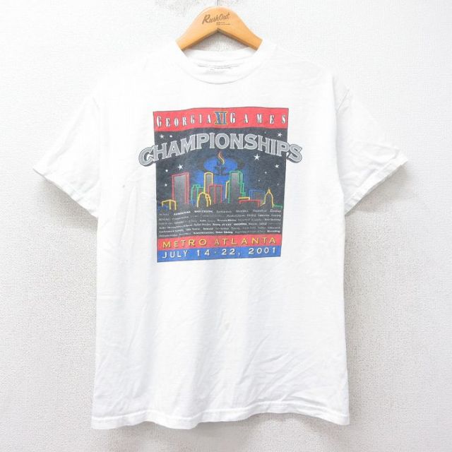 M★古着 半袖 ビンテージ Tシャツ メンズ 00年代 00s GEORGIA GAMES スタッフ コットン クルーネック 白 ホワイト 25aug25 中古