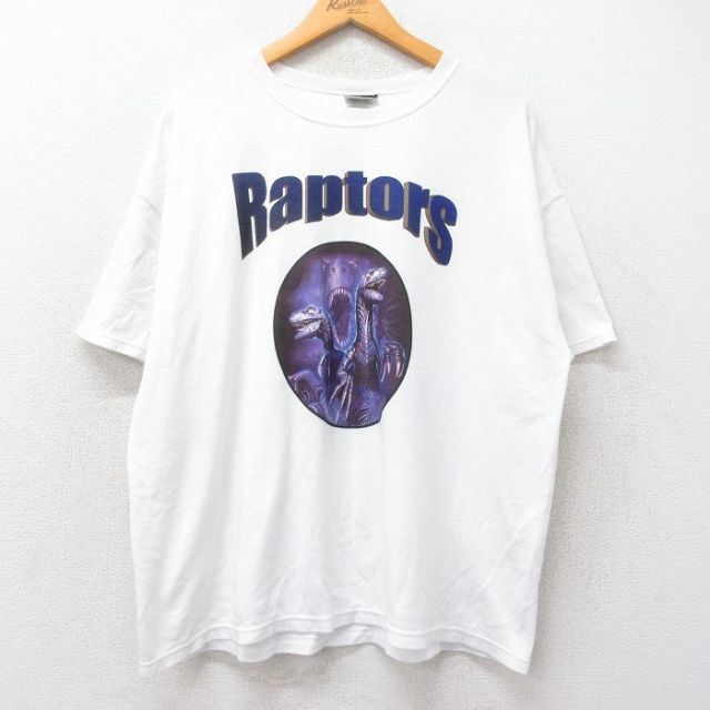 XL★古着 半袖 ビンテージ Tシャツ メンズ 00年代 00s Raptors 恐竜 白 ホワイト 25aug25 中古