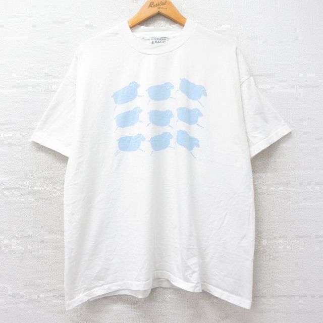 XL★古着 ミシガンラグ 半袖 ビンテージ Tシャツ メンズ 00年代 00s ヒツジ 大きいサイズ クルーネック 白 ホワイト 【spe】 25aug25 中古