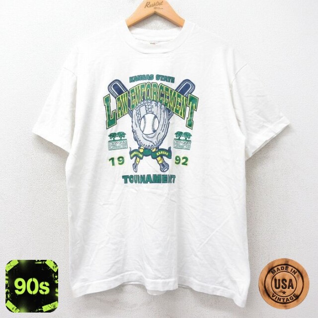 フルーツオブザルーム 90s 半袖Tシャツ LAW ENFORCEMENTプリント ホワイト XL | 古着