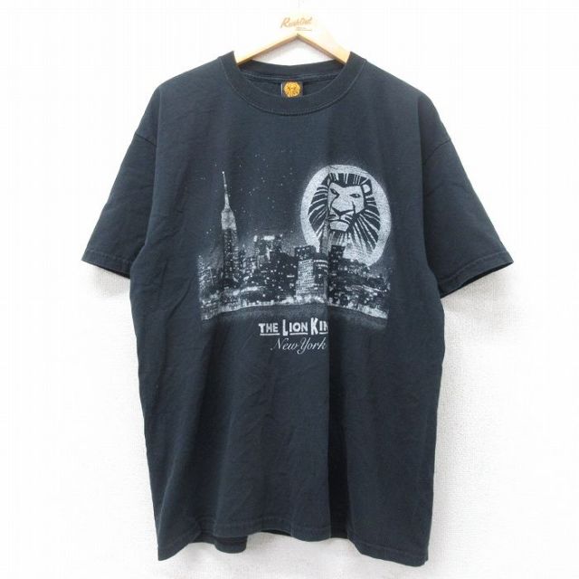XL★古着 半袖 ビンテージ Tシャツ メンズ 00年代 00s ディズニー DISNEY ライオンキング ニューヨーク 大きいサイズ コットン クルーネック 黒 ブラック 25aug26 中古