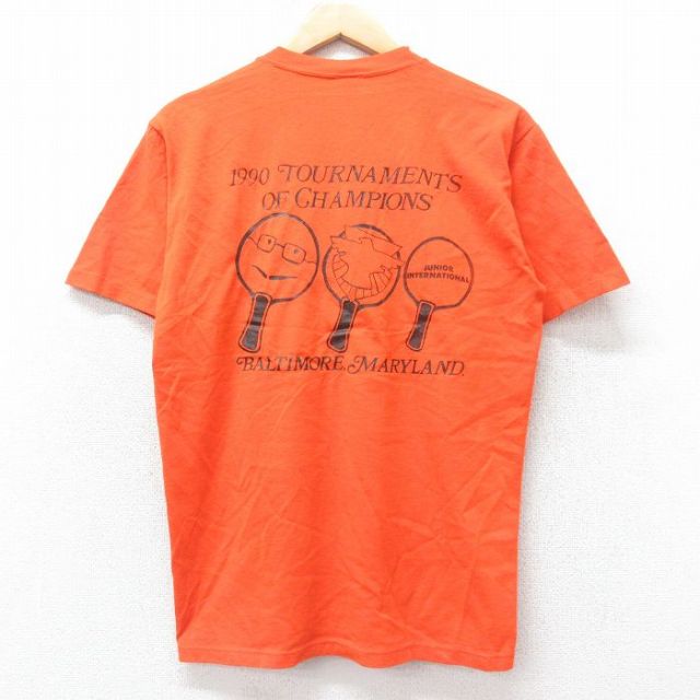 【50%OFF】L★古着 ジャージーズ 半袖 ビンテージ Tシャツ メンズ 90年代 90s 卓球 トーナメント ボランティア クルーネック USA製 オレンジ 25aug26 中古