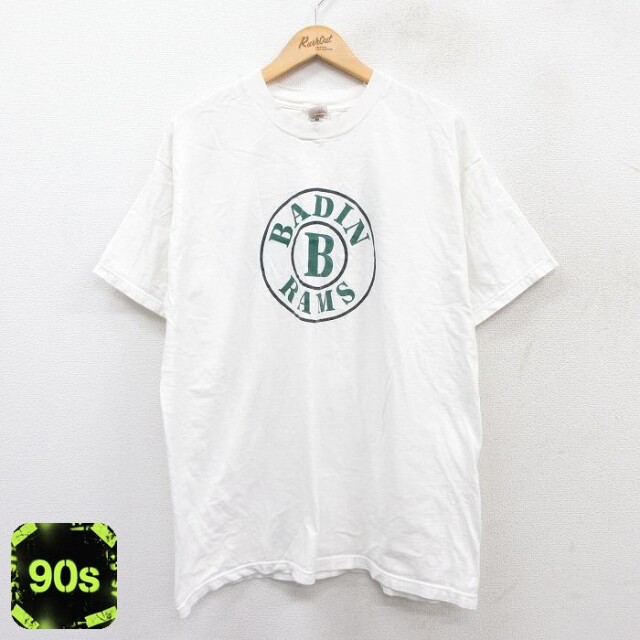 【50%OFF】フルーツオブザルーム 90s 半袖Tシャツ BADIN RAMSプリント ホワイト XL | 古着
