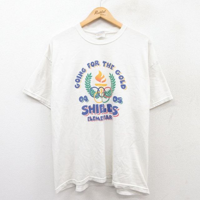 【50%OFF】XL★古着 ヘインズ Hanes 半袖 ビンテージ Tシャツ メンズ 00年代 00s オリンピック SHIELDS 大きいサイズ クルーネック 白 ホワイト 25aug26 中古