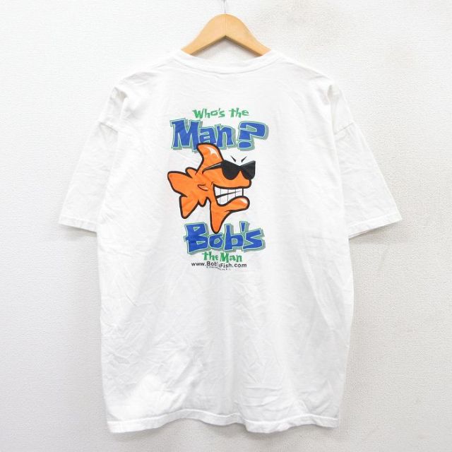 【20%OFF】XL★古着 半袖 ビンテージ Tシャツ メンズ 00年代 00s BOB THE FISH コットン クルーネック 白 ホワイト 25aug26 中古