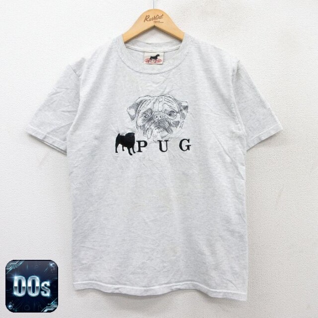【50%OFF】00s 半袖Tシャツ 犬パグ刺繍 グレー S | 古着