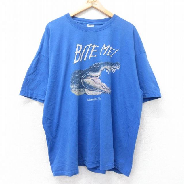 XL★古着 半袖 ビンテージ Tシャツ メンズ 00年代 00s ワニ 大きいサイズ コットン クルーネック 青 ブルー 25aug26 中古