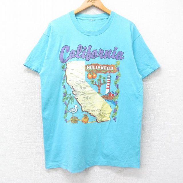 90s 半袖Tシャツ カリフォルニアハリウッド ライトブルー L | 古着