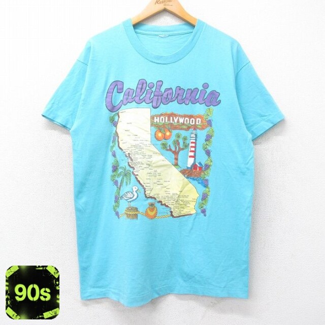 90s 半袖Tシャツ カリフォルニアハリウッド ライトブルー L | 古着