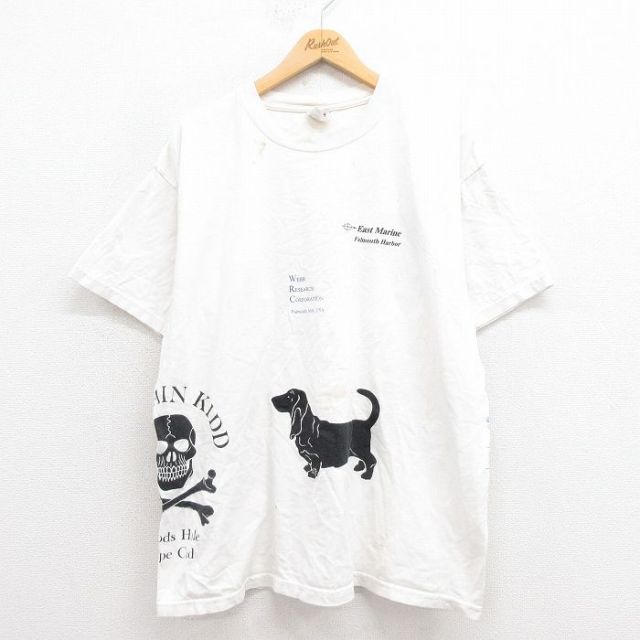 L★古着 半袖 ビンテージ Tシャツ メンズ 00年代 00s 犬 スカル マルチプリント 大きいサイズ コットン クルーネック 白 ホワイト 【spe】 25aug26 中古