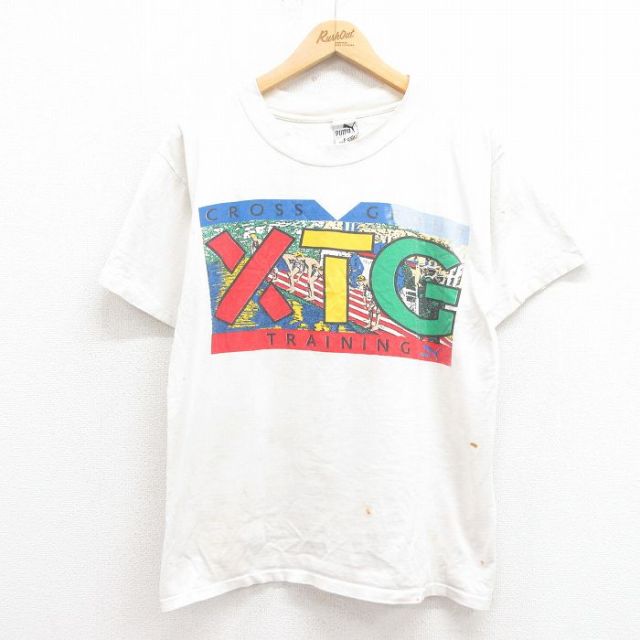 【50%OFF】L★古着 プーマ puma 半袖 ビンテージ Tシャツ メンズ 90年代 90s XTG 水泳 コットン USA製 白 ホワイト 25aug26 中古