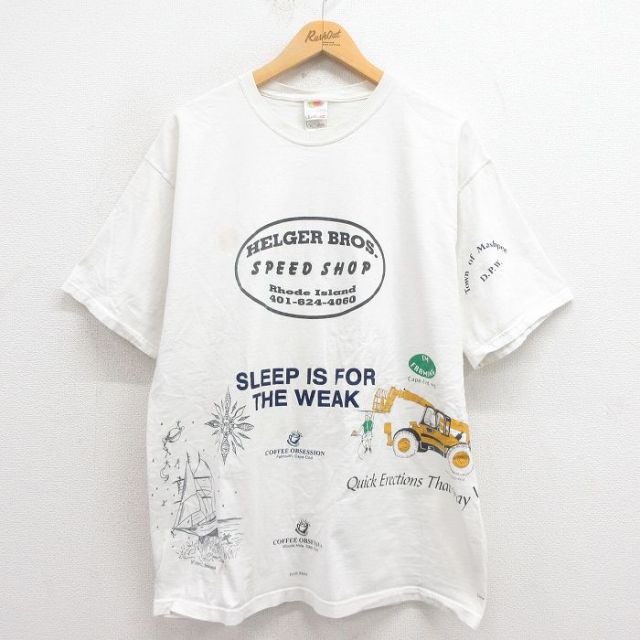 XL★古着 フルーツオブザルーム 半袖 ビンテージ Tシャツ メンズ 00年代 00s コーヒー マルチプリント コットン クルーネック 白 ホワイト 【spe】 25aug26 中古