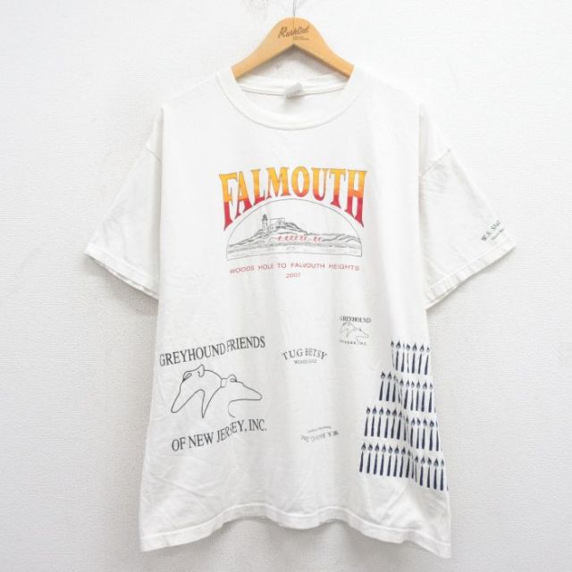 XL★古着 半袖 ビンテージ Tシャツ メンズ 00年代 00s FLMOUTH マルチプリント 大きいサイズ コットン クルーネック 白 ホワイト 25aug26 中古