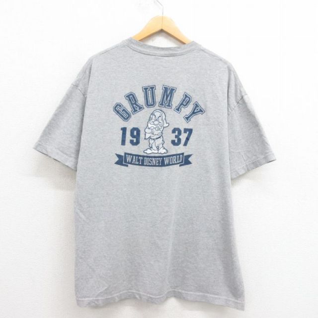 【50%OFF】XL★古着 半袖 ビンテージ Tシャツ メンズ 00年代 00s ディズニー DISNEY しらゆきひめ 7人の小人 七人のこびと 大きいサイズ クルーネック グレー 霜降り 25aug26 中古