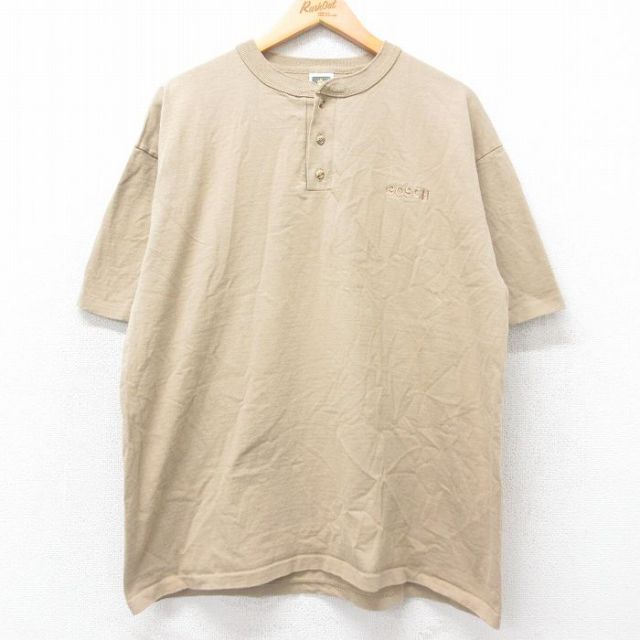【50%OFF】XL★古着 半袖 ビンテージ Tシャツ メンズ 90年代 90s BOSCH 大きいサイズ コットン ヘンリーネック USA製 ベージュ カーキ 25aug27 中古