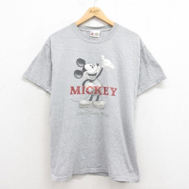 L★古着 半袖 ビンテージ Tシャツ メンズ 00年代 00s ディズニー DISNEY ミッキー MICKEY MOUSE クルーネック グレー 霜降り 25aug27 中古