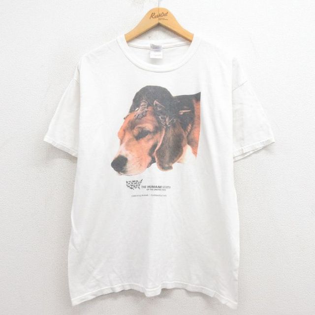 L★古着 半袖 ビンテージ Tシャツ メンズ 00年代 00s 犬 コットン クルーネック 白 ホワイト 25aug27 中古