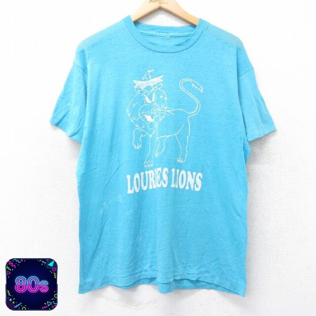 80s 半袖Tシャツ ライオン ライトブルー L | 古着