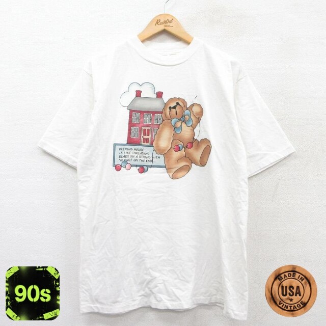 【50%OFF】90s 半袖Tシャツ テディベア ホワイト L | 古着