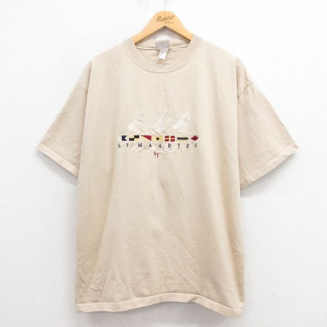 90s 半袖Tシャツ ヨット刺繍 ベージュ XL | 古着